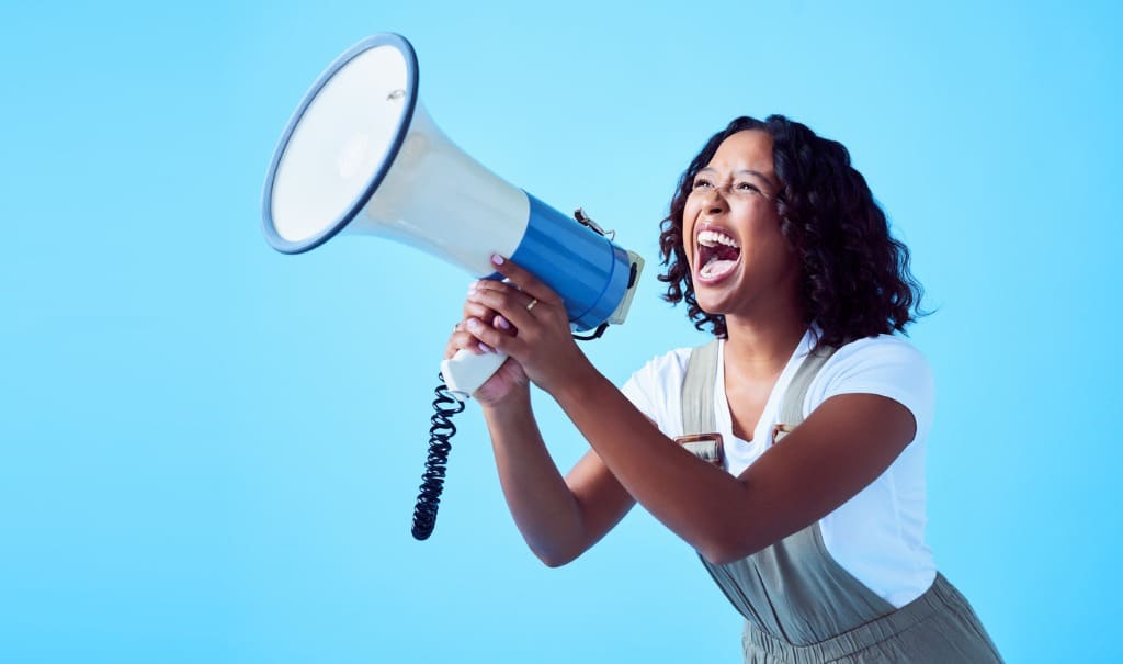Woman-shouting-into-a-megaphone